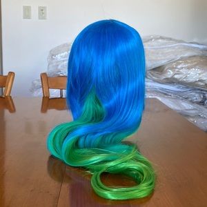Long blue green wig Cosplay costume pole dancer